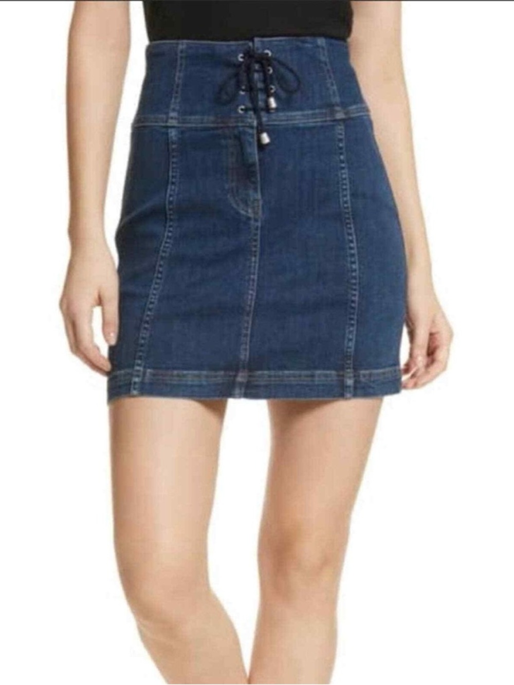 Free People Modern Femme corset denim Skirt sz 10, guc -perfect length - Picture 3 of 7